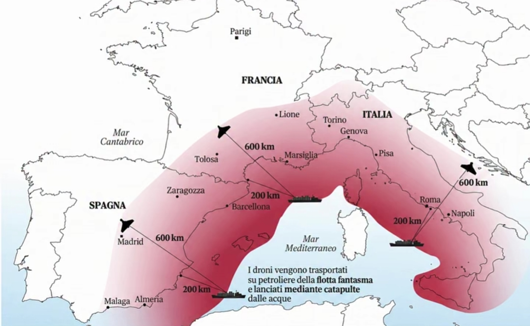 La Russia pronta ad attacchi con droni dal mare contro Italia, Francia e Spagna